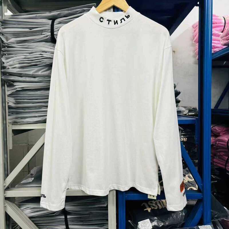 Heron Preston Crane Classic High Collar Embroidered Letter Long Sleeve T-Shirt Simple Versatile Loose Fit Base Shirt
