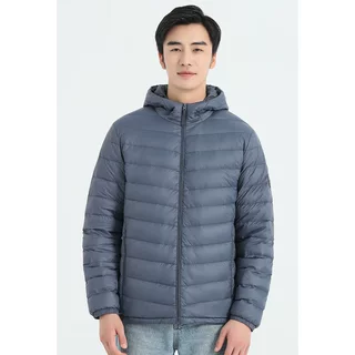 中青年男士时尚简约纯色连帽羽绒服26年冬季舒适保暖休闲百搭外套