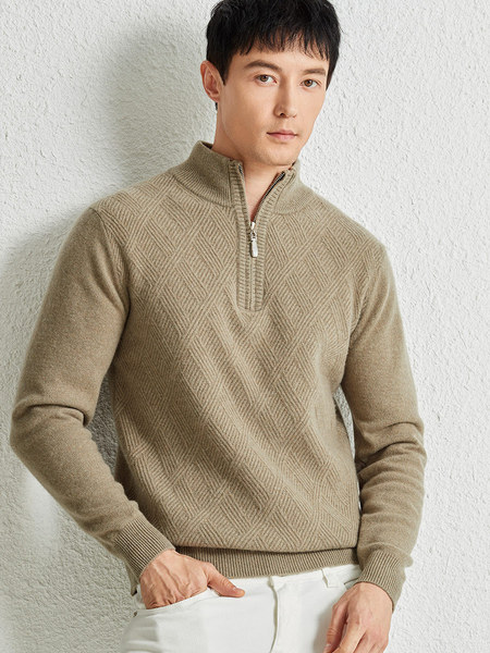 Winter solid color woolen knitted keep warm sweater with zipper