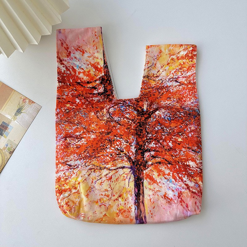 Nuevo artístico retro pintura al óleo bolso de las mujeres de la moda de estilo coreano todo-fósforo nicho de la calle de punto bolsa de las axilas bolsa de hombro