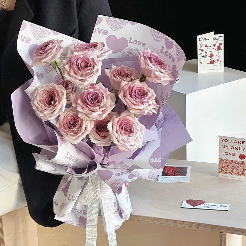 Flor Xi plumage papel amor en el corazón flor embalaje impermeable engrosado papel de flor DiDi florista material de arte floral