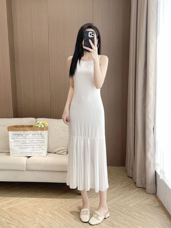 Cheongsam slip dress with built-in petticoat, versatile mid-length slim-fit stretchy drape dress, pleated skirt with anti-exposure design Cheongsam slip dress with built-in petticoat, versatile mid-length slim-fit stretchy drape dress, pleated skirt with anti-exposure design