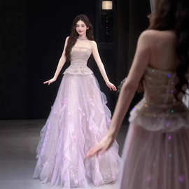 粉色晚礼服裙女2026新款高级感高端轻奢小众婚纱敬酒订婚年会主持