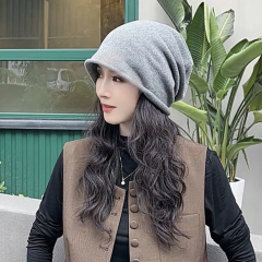 春秋新堆堆帽子女韩版百搭显脸小包头冷帽毛线针织帽保暖月子帽
