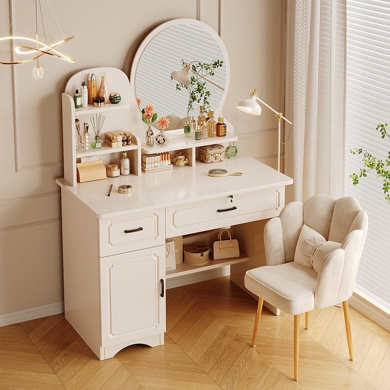 Comedor de tocador pequeño dormitorio estilo europeo de la niña crema de viento gabinete en una mesa de lujo ligero con espejo de maquillaje mesa de maquillaje