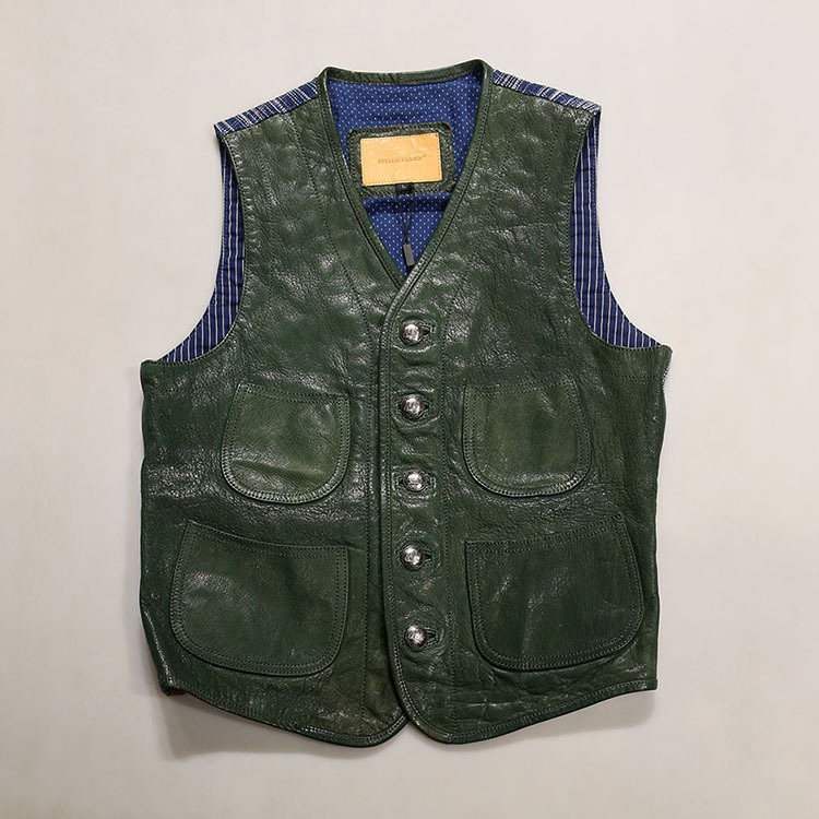 Description Picture 5 of item2024 New Spring Autumn Blue Dyed Clothing Genuine Leather Waistcoat Bikers Motorcycle Vest Male Sheepskin Sleeveless Coats