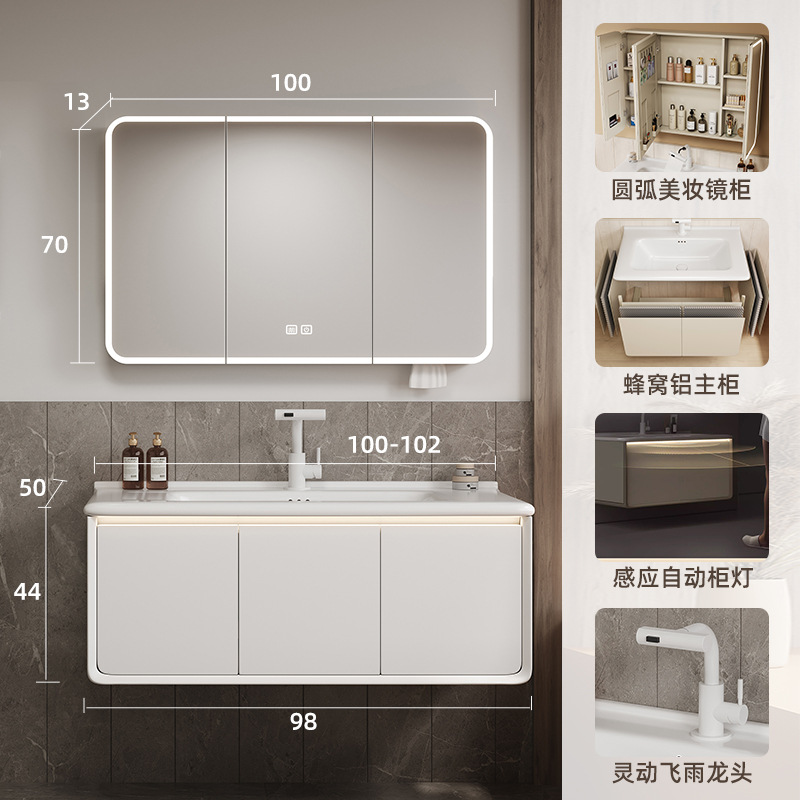 Gabinete de baño con espejo de belleza de arco cerámico de abeja grueso lavabo integral lavabo de baño lavabo de mano combinación lavabo