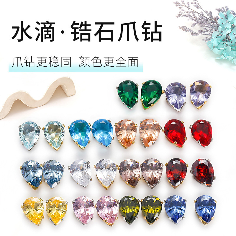 Golden artificial synthesized hairgrip drop-shaped with zircon with…