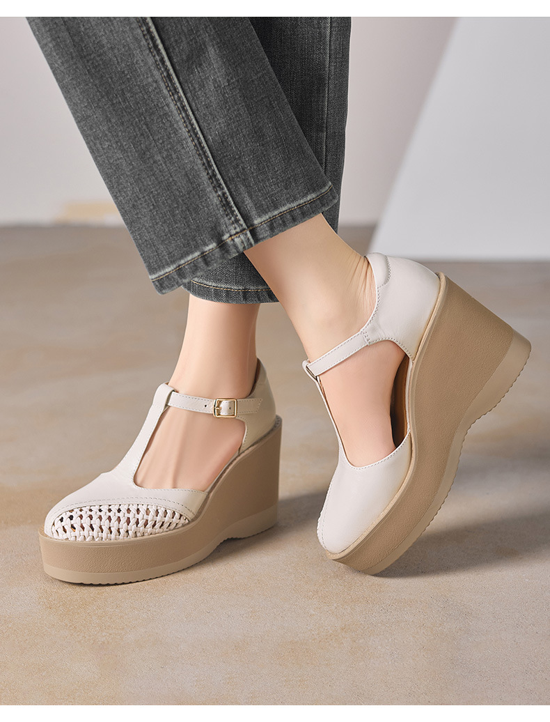 Sandal cao gót nữ quai ngang khóa T, đế dày platform, gót 9.5 cm — đen chi tiết 1