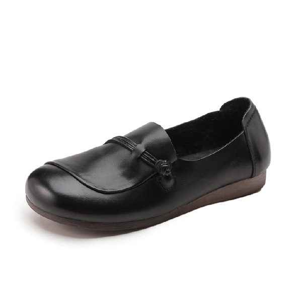 Spring and Autumn New Style Mom Shoes, Genuine Leather Middle-Aged and Elderly Women's Soft-Soled Comfortable Flat Casual Shoes, Leather Shoes for the Elderly with Rubber Sole