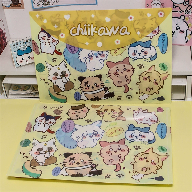 Карман для файлов формата A4 Color Chiikawa Jiyi, сумка для классификации, учебник, спецодежда, бумага для тестов, хранение, застёжка, папка складывающаяся