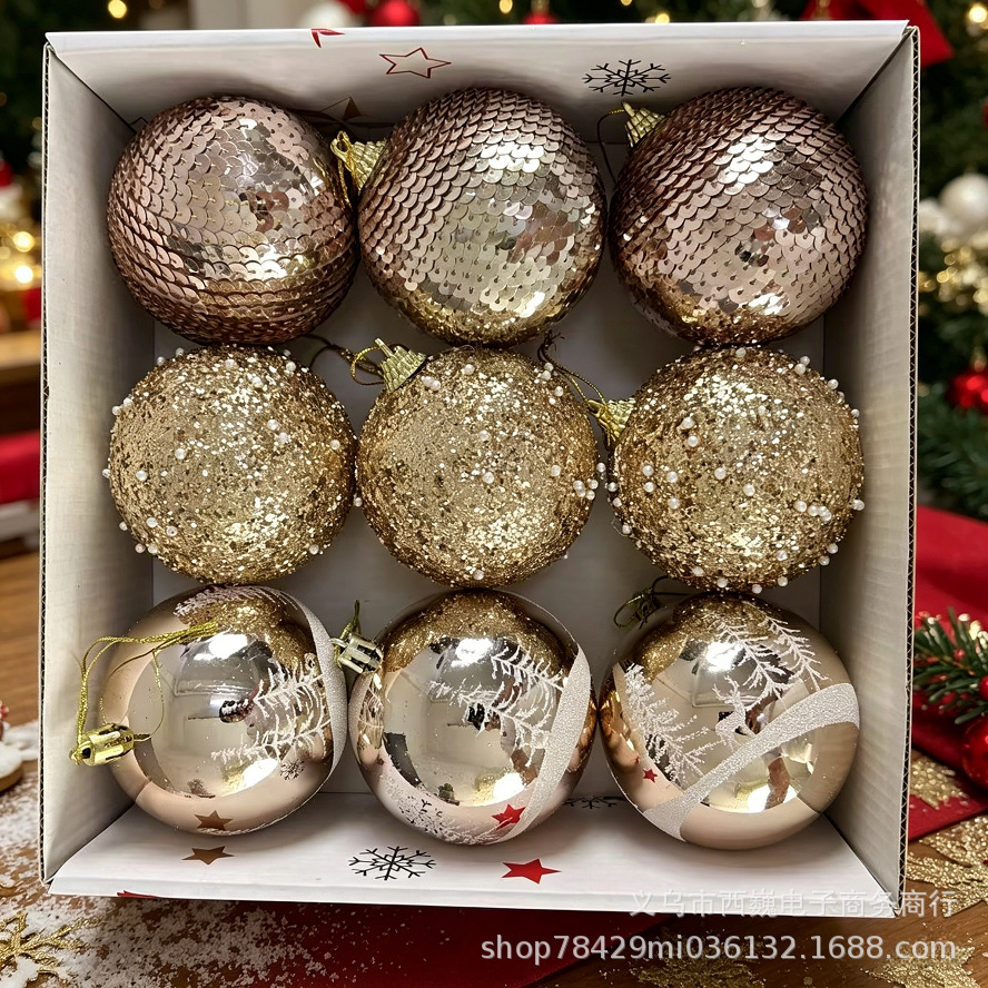 Juego de Esferas Decorativas Navideñas 8cm de Espuma, Galvanizado y Pintado, para Árbol de Navidad