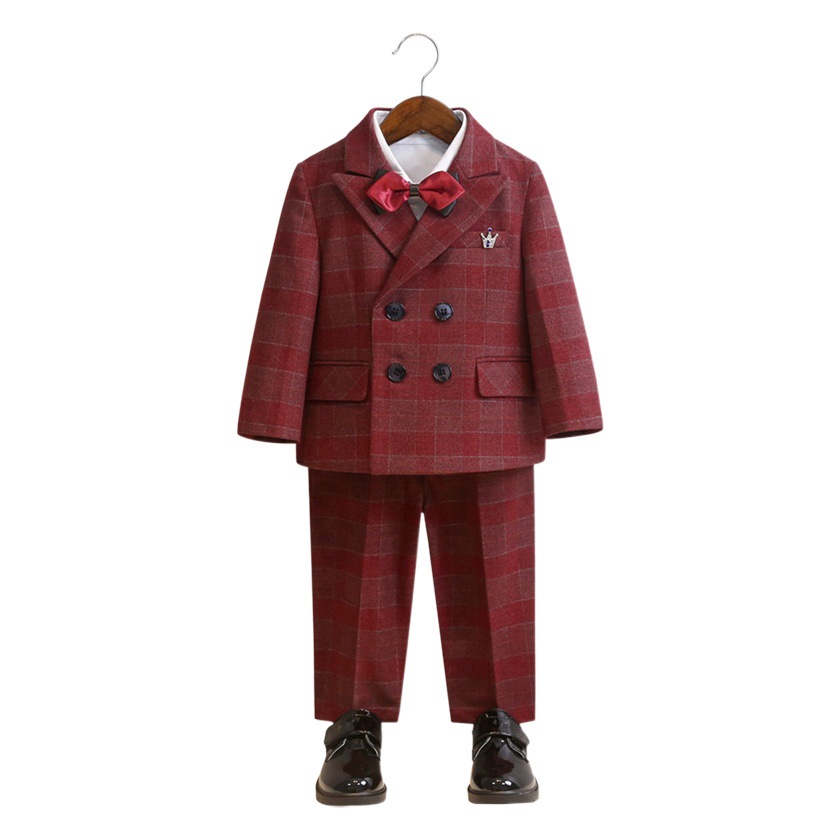 Boys' suit autumn and winter British plaid suit suit children's year-old flower girl dress event host costume