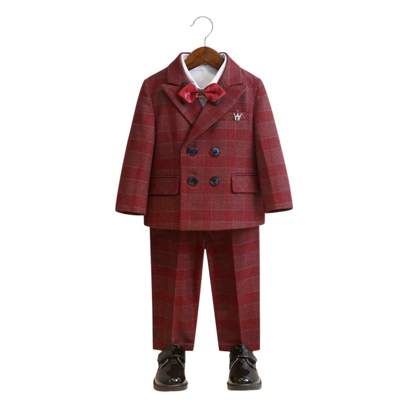 Костюм для мальчиков Осенне-зимний костюм в Британскую клетку Детское платье для девочки-цветочка для одного года Платье для активного отдыха и выступления хозяина
