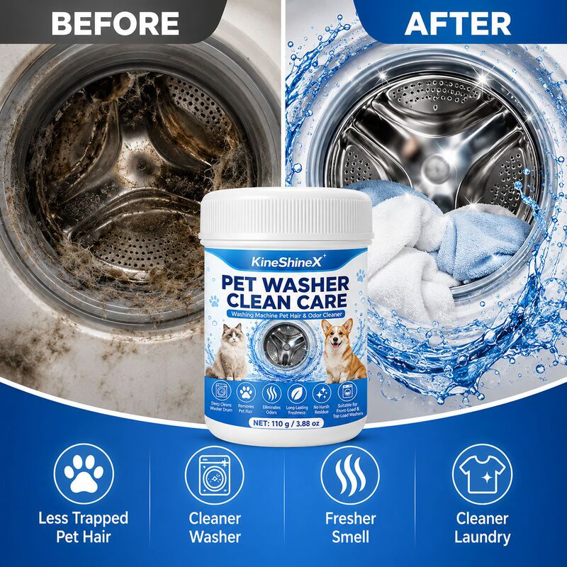Kineshinex Pet Washing Machine Cleaning Effervescent Tablets for Pet Hair and Dirt, Drum Washing Machine Tank Maintenance