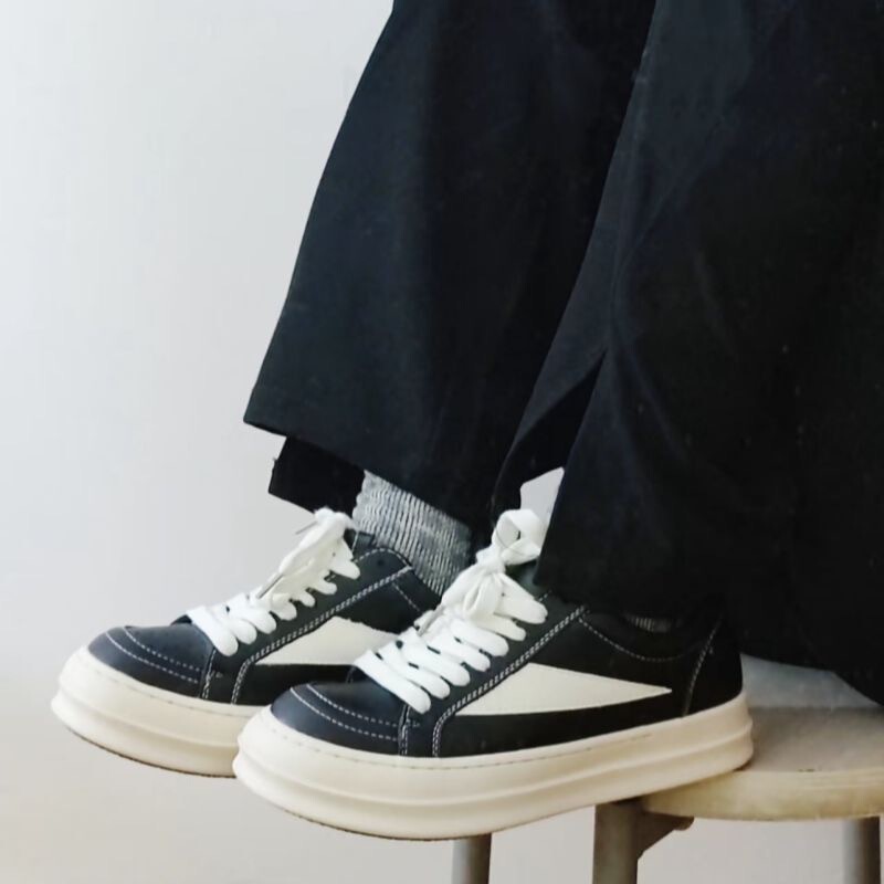 American High Street Sneakers Men's Thick-Soled Height-Increasing Inverted Triangle Casual Shoes New Black Versatile Cleanfit Trendy Shoes