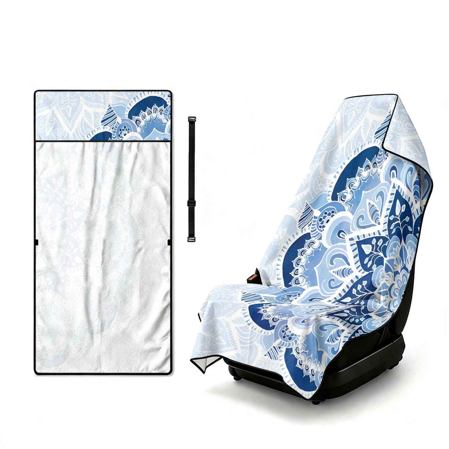 Printed bath towel and car seat cover 2-in-1, ultra-fine fiber outdoor beach and car dual-use universal seat cushion
