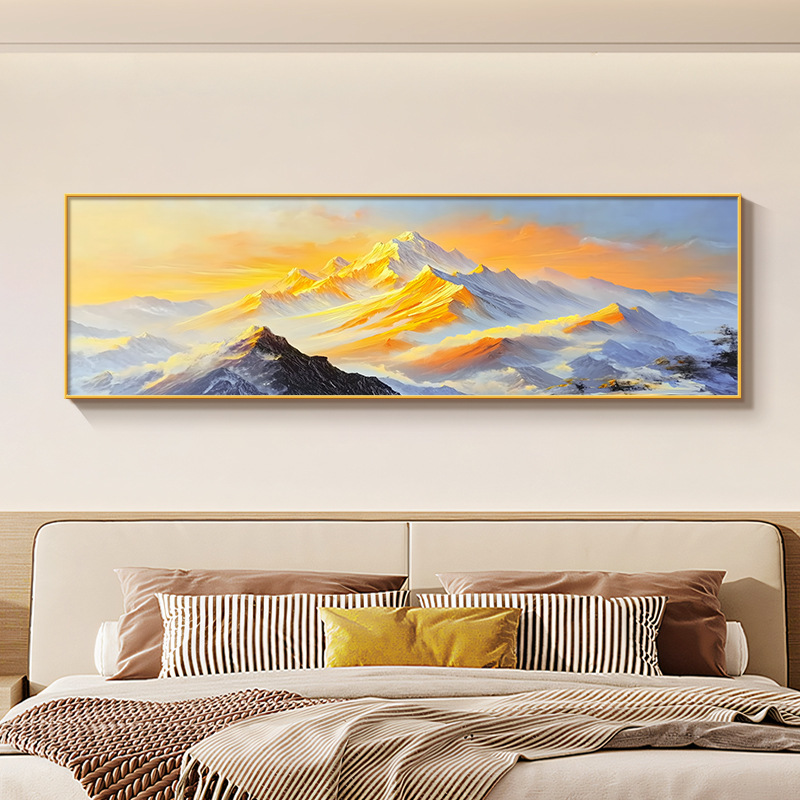 日照金山床头装饰画主卧房间高级感挂画背有靠山客厅卧室轻奢壁画|undefined