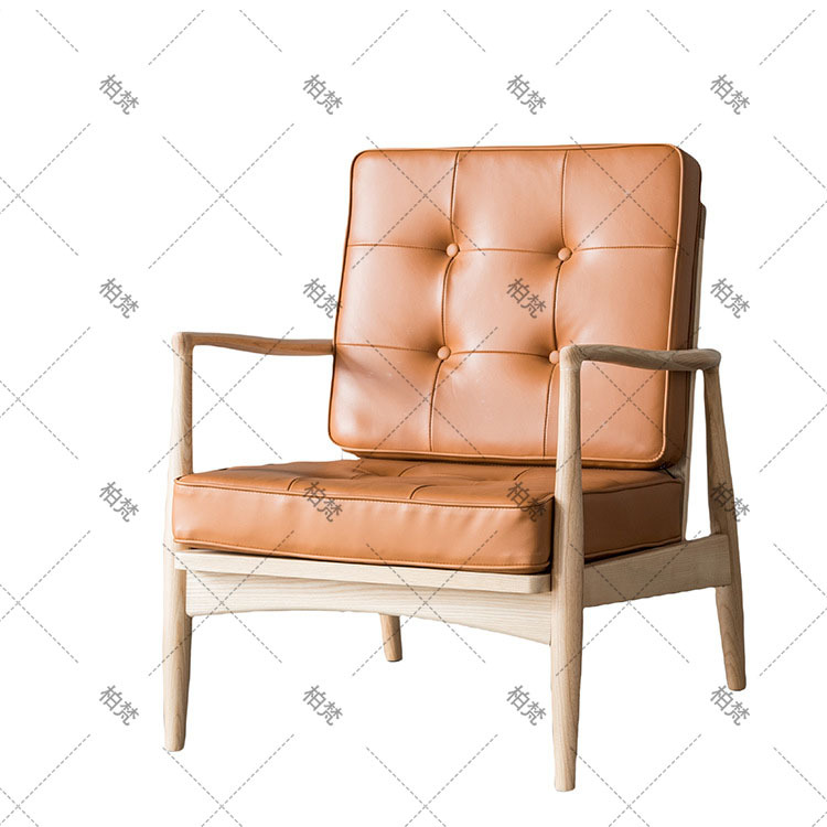 Silla de ocio de madera maciza perezosa de mediana edad, sofá individual de diseño de madera de fresno, silla Hank, silla de tienda de té con leche de café