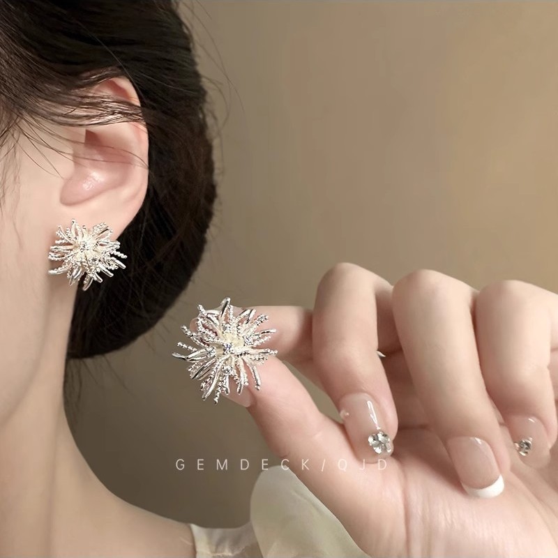 ライトラグジュアリーでハイエンドの花火ファッションイヤリング2025新しいホットスタイルニッチデザインイヤリング気質多用途イヤリング|undefined