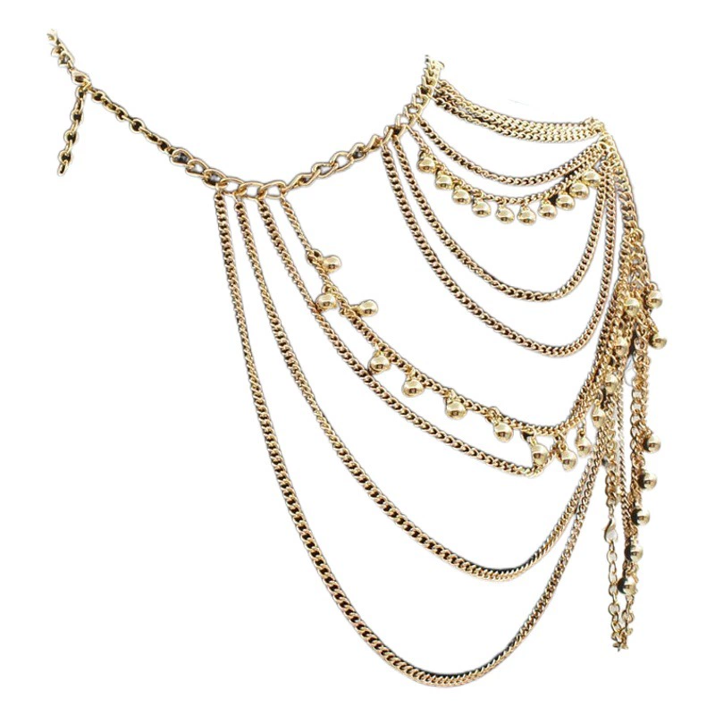 Европейская и американская внешняя торговля улица съемки Мода Золото Многослойные кисточкой мяч Плечо цепи тело цепи