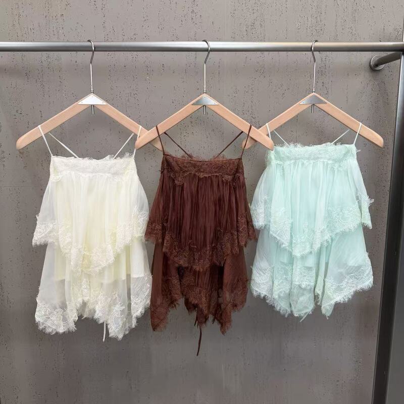 Australian Niche Brand 2026 Summer Spaghetti Strap Multi-Layer Lace Trim Puffy Camisole Top Cross-Border Model