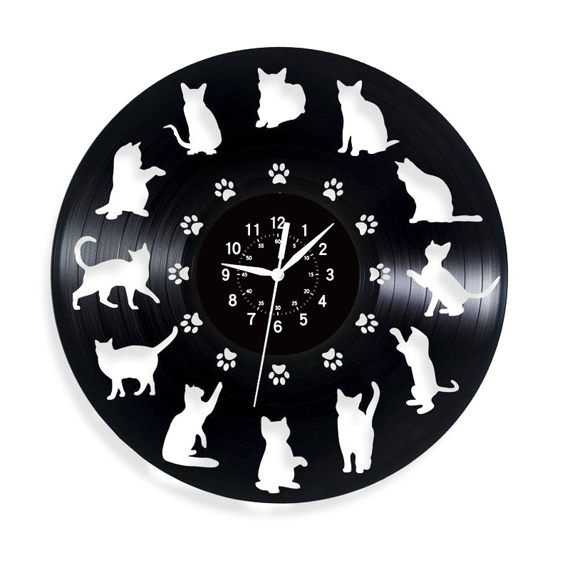 Vinilo creativo vintage arte decorativo lindo gato Reloj de pared moda dormitorio decoración hogar Reloj de pared