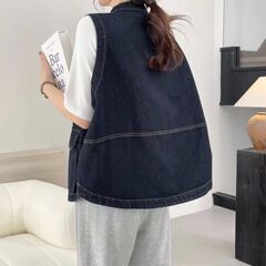 秋の新型デニムのベスト女性の袖なしのゆったりとしたカジュアルなスーツのベスト