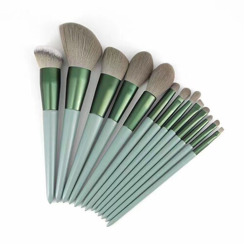 Four Seasons Green Thirteen-Piece Makeup Brush Set with Velvet Cloth Bag, Direct Supply Matcha Green 13-Brush Set, Beauty Makeup Tools Manufacturer