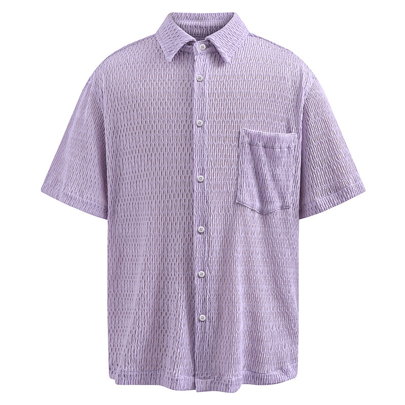 Japanese Retro Hollow Short-Sleeve Shirt Unisex Trendy Brand New Chinese Style Loose Translucent Stylish Design Purple Top