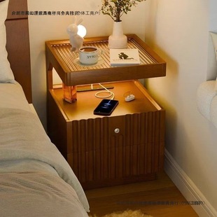 Solid Wood Bedside Table Simple Modern Home Bedroom Locker with Lock Small Bedside Storage Rack Simple Storage Cabinet