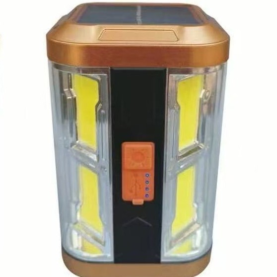 New Solar Portable Rechargeable 4-Sided Light-Emitting Camping Light with Warning Light and No Dead Angle Photo Highlight