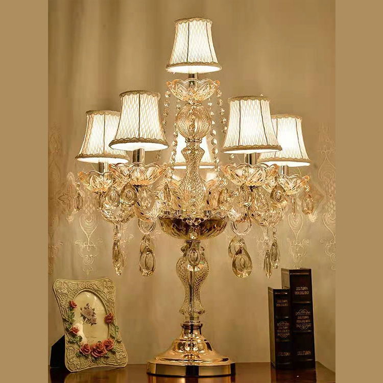 欧式5头蜡烛LED床头办公桌会议室酒店吧台装饰落地水晶台灯批发