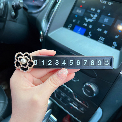 Creative Camellia Temporary Parking Phone Number Parking Tag License Plate Holder Car Decor