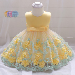 2024 New 100-Day Birthday Dress for Girls and Children - Princess Dress with Fresh Butterfly Bow and Flower Design