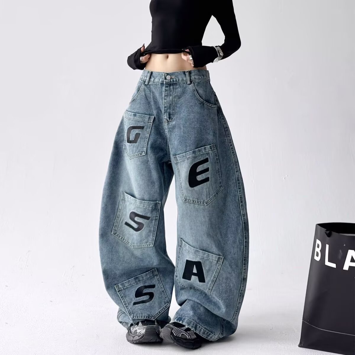 男童牛仔裤秋款2024新款秋装男孩宽松休闲破洞直筒长裤儿童裤子潮