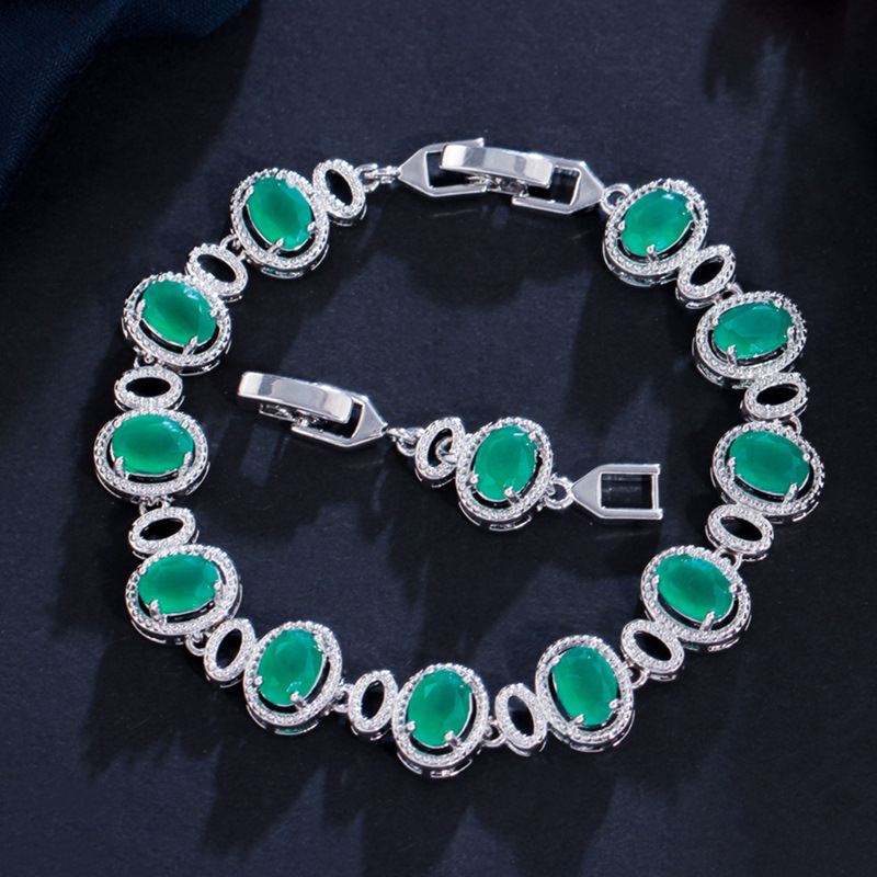 European and American Cross-border Jewelry Brass Electroplated 18K Gold Micro-inlaid Zircon Bracelet Sapphire Women's Bracelet Birthday Gift