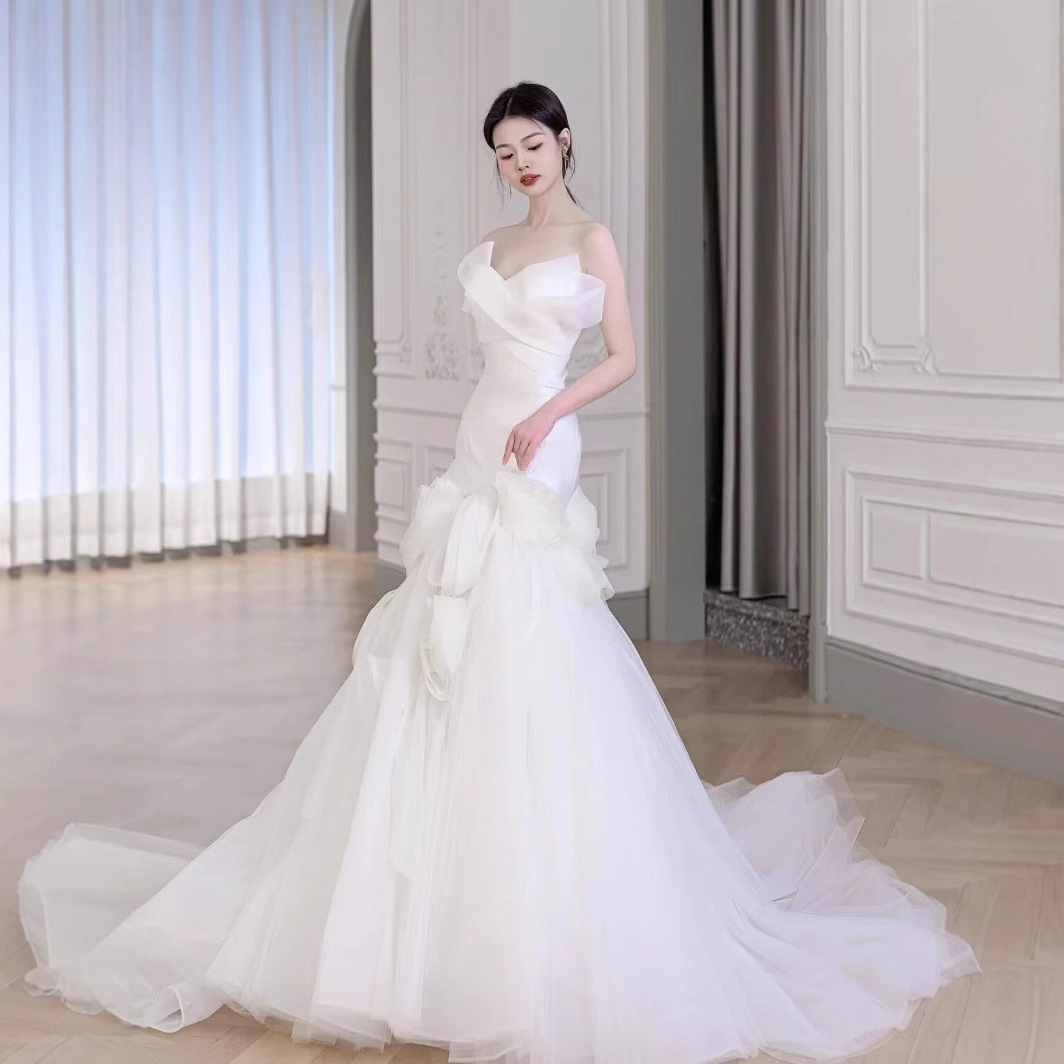Strapless Light Wedding Dress 2026 Spring New Style Sexy Floral Mermaid Main Dress Super Fairy Princess Reception Gown