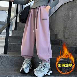 女童加绒裤子儿童卫裤春秋款2026新款女大童休闲裤长裤一体绒加厚