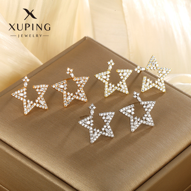 Joyería Xuping micro incrustado con aretes de estrellas de zirconio coreano alta sensación de personalidad aretes de aleación de pentacos chapados en oro