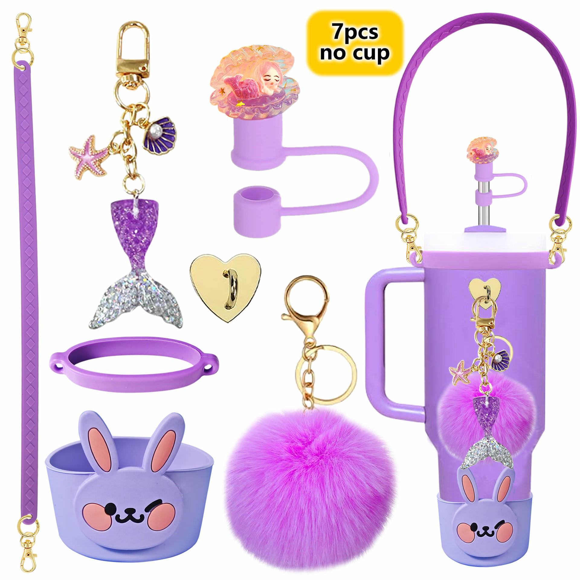 Accesorios de taza Stanley colgante de cuerda de mano flor de silicona gorra de paja de peluche colgante de taza cadena de taza de color cubierta de taza