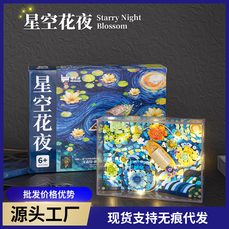 Compatible with LEGO girls romantic assembly toys acrylic small particle children's building blocks illustration decoration starry sky flower night