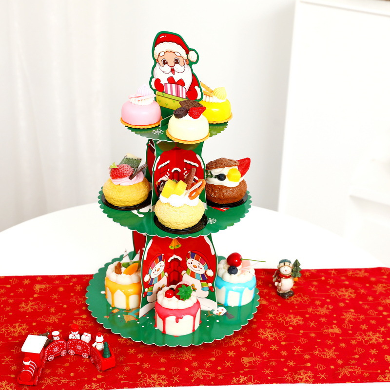 Decoraciones de Navidad Decoraciones de postres Fiesta festiva PART Tapas Exposición de pasteles de papel multicapa