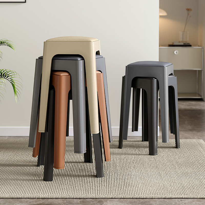 Los taburetes de plástico blandos se pueden apilar, taburetes altos engrosados para el hogar, bancos cuadrados de lujo ligeros, de alta gama, catering, invitados comerciales, de repuesto