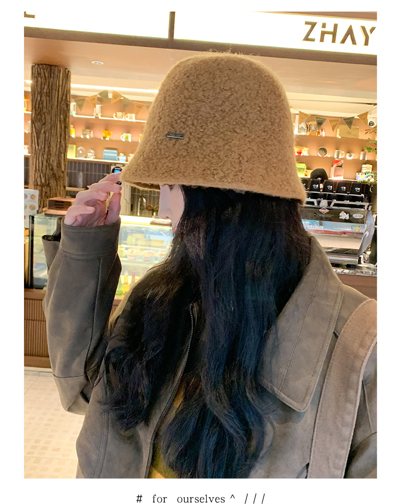 New Autumn and Winter Solid Color Wool Bucket Hat for Women's Outdoor Leisure Travel Korean Edition Showcase Face Small_voghion.com