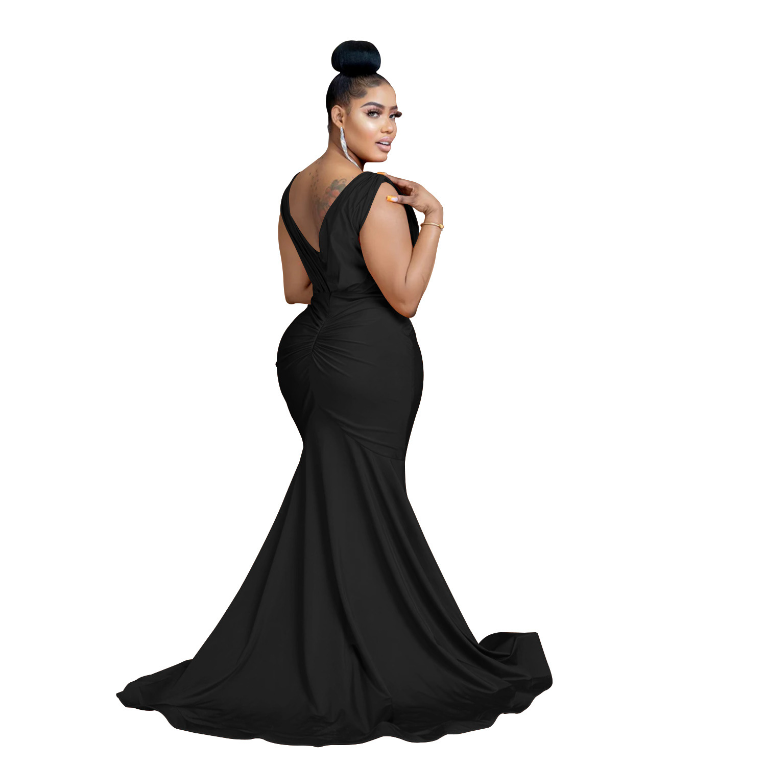Abito lungo donna scollo a v plissettato elegante da sera_voghion.com
