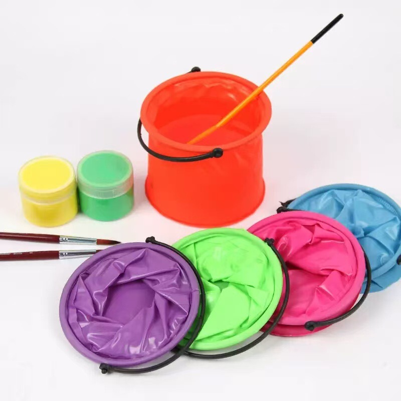 Folding Bucket Art Non-Compartment Plastic Pen Washing Bucket Kidsren's Painting Watercolor Paint Bucket Painting Color Mixing Pen Bucket