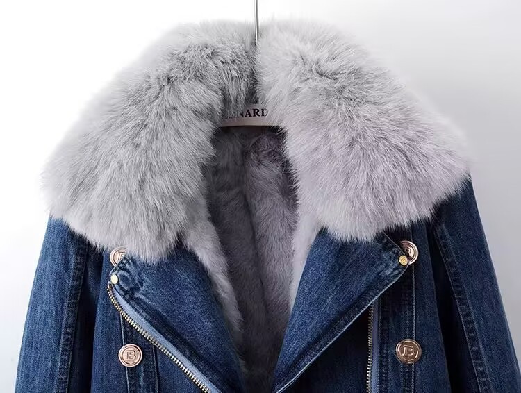Dammekleeder Hierscht a Wanter Nei eraushuelbar Pelz Kanéngchenpelzfutter Jeansjackete Damme Kuerz Top Partyjackete_voghion.com