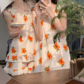 现货吊带套装泡泡皱布夏季睡衣女网红ins可爱甜美性感