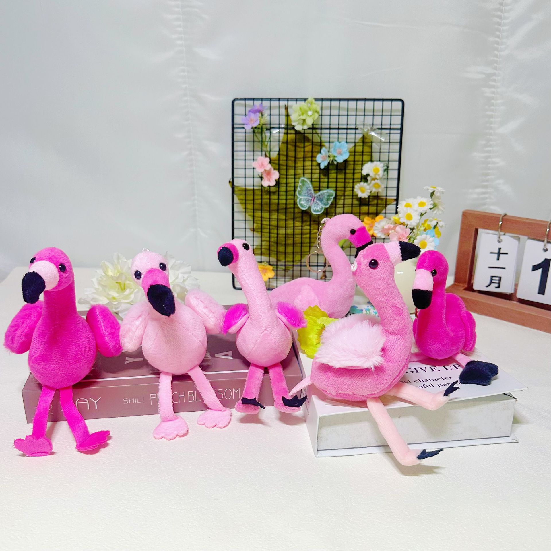 网红同款火烈鸟可爱粉色毛绒玩具包包毛绒挂饰创意少女钥匙扣挂件